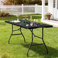 Tables pliantes de 180 cm en HDPE noir pour mariages et réceptions, pliables en deux, 6 pieds