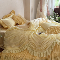 Parure de lit de luxe en satin jacquard style européen avec dentelle, draps de princesse dorés, ensemble de couvre-lit de haute qualité
