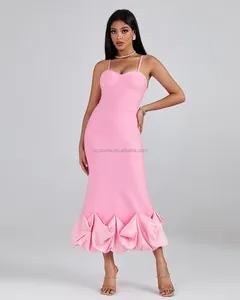 Ocstrade 2024 Casual New Arrivals Spring Sleeveless Cut Ruffle Side Casual Dress Pink Maxi Bandage Dress For Women