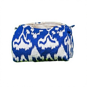 Durable Quilted Floral Cosmetic Bag Vintage Style Cotton for Toiletry Travel Organizer Case Zipper Closure Hand Block Makeup Pou - Product Image 1