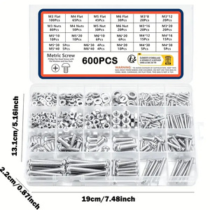 Metric Screw Set 600Pcs Phillips Pan Head With Flat Washers And Hex Nuts Standard Grade A Tool Kit - Product Image 4