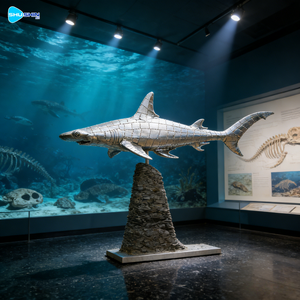 Скульптура акулы-молотоносца из нержавеющей стали на заказ, современное животное искусство для декора на открытом воздухе у моря - Product Image 2