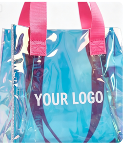 Sacs de shopping en PVC transparents holographiques à motif de lettres pliables avec logo personnalisé, fermeture à glissière, taille extra large - Product Image 5
