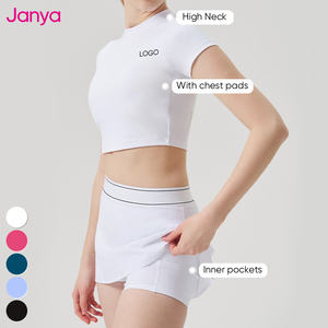 Janya 2025 Novo Athletic Vestuário Ginásio de Fitness 2 Peça Set Alta Pescoço Colheita Top & 2 em 1 Saia de Tênis Yoga Conjuntos para Adultos - Product Image 3