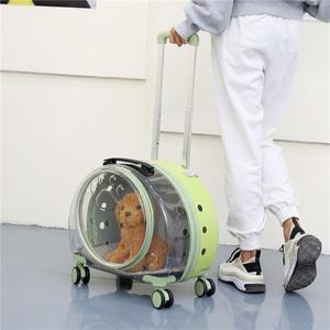 Transparent Round Pet Carrier With <b>Wheels</b> For Dog Cat Travel Space Capsule Style <b>PC</b> Aluminum Material - Product Image 1