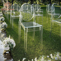 Chaise Ghost transparente en acrylique cristal moderne sans accoudoirs pour événements, vente en gros à prix abordable