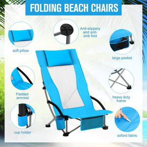Chaise longue pliable ergonomique pour l'extérieur, chaise de camping et de plage robuste avec dossier en maille pour les voyages, la plage et le camping - Product Image 5