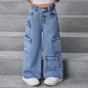 <span class=keywords><strong>Jean</strong></span> cargo en denim tendance <span class=keywords><strong>pour</strong></span> petites filles, taille élastique, multi-poches latérales, coupe large, ample, <span class=keywords><strong>pour</strong></span> usage quotidien des enfants, vente en gros - Product Image 1