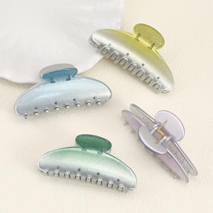 Pince à cheveux requin demi-ronde 11 cm en PC rose dégradé scintillant pour femme, usage quotidien décontracté - Product Image 3