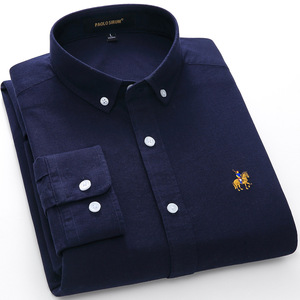 ChenYue camicia da uomo Button-Down taglia europea 100% cotone Oxford a maniche lunghe camicie Casual in tinta unita <span class=keywords><strong>con</strong></span> tessuto ricamato - Product Image 1