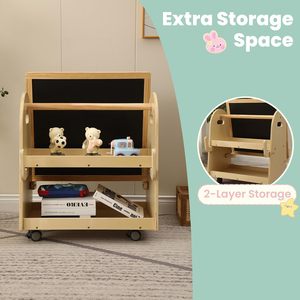 Caballete de Arte para Niños, Caballete Infantil con Ruedas, <span class=keywords><strong>Pizarra</strong></span> Magnética de Madera, Caballete Móvil para Niños con Almacenamiento, Caballete de Arte Vertical para Niños - Product Image 4