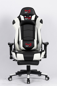 Cadeira Giratória Estilo Racing Branca e Preta VANBOW, Assento de Jogo em Couro Sintético com Massagem Reclinável e Rodas - Product Image 2
