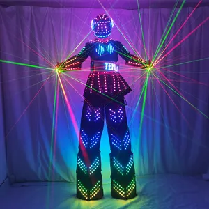 Colorful LED Luminous Kryoman And David Guetta Robot Dance Wear LED Light Stilt Robot Suit With Helmet For Performance Wear