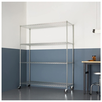 Support de salon support en métal robuste avec roues 5 niveaux étagère de rangement en fil de métal chromé support d'étagère réglable