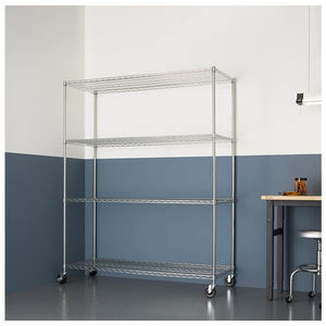 Rak ruang tamu, rak logam tugas berat dengan roda 5 tingkat pelapisan krom, rak penyimpanan kawat dapat disesuaikan - Product Image 6