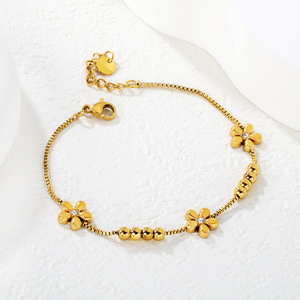 Pulsera con dijes de flores en tono dorado con cristales engastados, regalo de joyería para mujer - Product Image 3