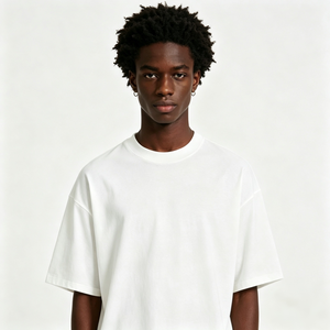 T-shirt streetwear oversize blanc 100% coton peigné, couleur unie, épaules tombantes, décontracté, manches courtes, 250G - Product Image 3