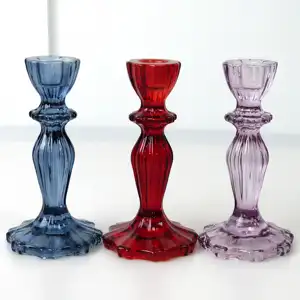 Empty Luxury Spray Color Clear Crystal Glass Candle Stick Stand For Candle Making Glass Candle Holder