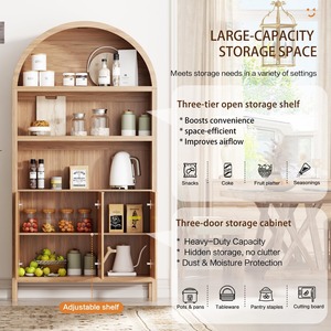 Armoire de rangement moderne en bois cannelé à arceaux hauts avec portes pour cuisine, salon et salle à manger - Product Image 5