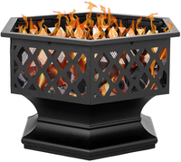 Brasero de jardin extérieur en acier au carbone hexagonal avec couvercle en maille, pour terrasse, camping, mobilier extérieur moderne, foyer BBQ