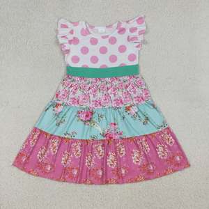 Vestido de Verano para Niña, Estampado Floral con Puntos, Mangas con Volantes, Estilo Boho, Patchwork, Largo hasta la Rodilla - Product Image 2
