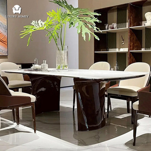 Juegos de Comedor Rectangulares de Lujo con Cubierta de Mesa de Mármol Calacatta y Sillas de Madera con Chapa de Cuero de Foshan - Product Image 5