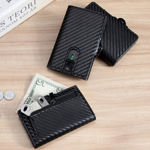 New Design Fashion High Quality Carbon Fiber Real Leather Smart Cardholder RFID Blocking Automatic Pop Out <b>Card</b> <b>Holder</b> <b>Wallet</b> - Product Image 3