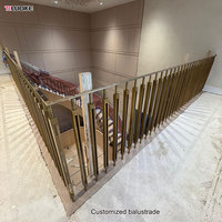 Balustrade d'escalier moderne et minimaliste en laiton de luxe, design mini-poteau, finition anti-rouille et anti-oxydation, couleur laiton antique, pour villa