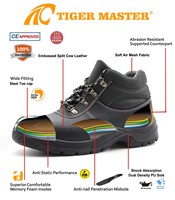 Chaussures de sécurité de chantier pour hommes, en cuir noir, avec embout en acier, anti-perforation, anti-écrasement, semelle antidérapante en PU, économiques