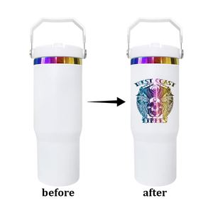 20 Pack Custom Logo 30Oz Stainless Steel Insulated <b>Rainbow</b> Plated Water Bottle With Flip Straw and <b>Top</b> Handle - Product Image 2
