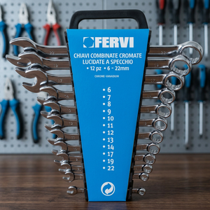 Jeu de clés métriques industrielles réglables FERVI Série 0199, finition chromée miroir, clés combinées, 1,1 kg - Product Image 3