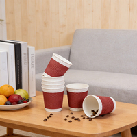 Gobelets en papier ondulé jetables imprimés sur mesure, biodégradables, isolés thermiquement, à usage unique, pour café, 8oz, 12oz, 16oz, pour thé chaud