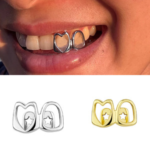 Grillz en forme de cœur, or et argent, ajourés, à double panneau, unisexe, pour usage quotidien - Product Image 1