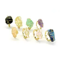 H & P Ruwe Edelsteen Handgemaakte Draad Wrap Natuurlijke Kristallen Ring Verstelbare Opening Ring 8 Kleur Natuursteen Ring