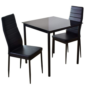 <span class=keywords><strong>3</strong></span> pezzi tavolo da pranzo in vetro nero con <span class=keywords><strong>2</strong></span> sedie imbottite da cucina tavolo quadrato <span class=keywords><strong>e</strong></span> <span class=keywords><strong>2</strong></span> sedie da pranzo per <span class=keywords><strong>2</strong></span> risparmio di spazio - Product Image 1