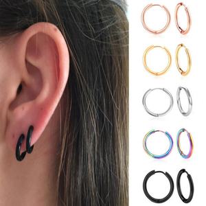 Pendientes de Aro Minimalistas Clásicos de Acero Inoxidable Color Arcoíris, Pendientes Pequeños de Círculo para Mujer, Joyería de Moda - Product Image 3