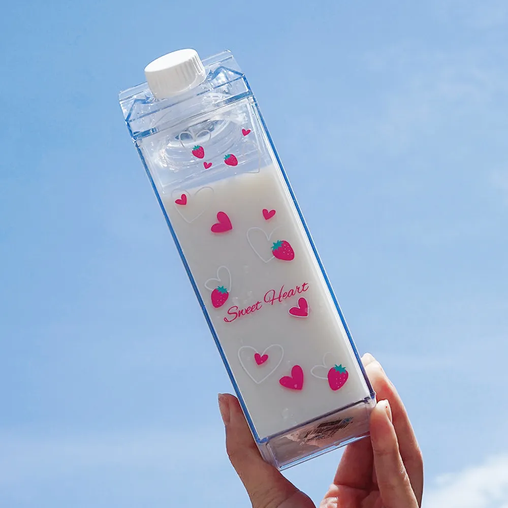 Wholesale Bpa Free Unique Acrylic Transparent Quare Tazas、500ミリリットルBlank Sublimation Clear Milk Carton Water Bottle