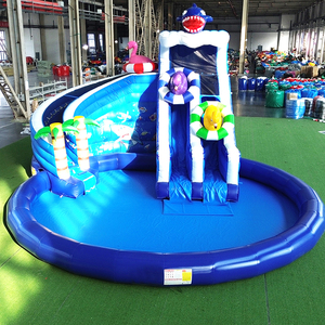 WINSUN Dual Lane Large Pool Heavy Duty PVC Outdoor <b>Water</b> Park Shark Theme <b>Inflatable</b> <b>Water</b> <b>Slide</b> for Backyard Summer Party Play - Product Image 4