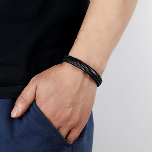 Customized Black Braided <b>Leather</b> <b>Bracelet</b> with Stainless Steel Vintage Style Magnetic <b>Bracelet</b> Simple Fashion Gift for Men - Product Image 3