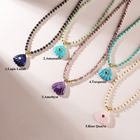 Kalung Boho Batu Alam Mini Manik-manik Energi Penyembuhan Kristal Kuarsa Liontin Kerang Berhias Manik-manik Perhiasan Choker