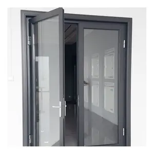 ประตูกระจกบานเปิดอลูมิเนียมสวิงคู่ ประตูลานกันน้ําเปิดด้านข้าง บ้านสํานักงาน บานเปิด ประตูกระจกนิรภัย
