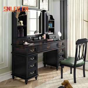 Modern Luxury <b>Dressing</b> <b>Table</b> <b>with</b> Black Wooden Vanity Mirror Drawers and <b>Storage</b> Shelves for Bathroom Use - Product Image 1