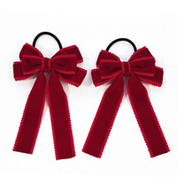 Élastique à cheveux en velours avec nœud en dentelle pour enfants, style preppy, mignon, polyvalent, vintage, fait main, accessoire capillaire