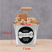 Seau cadeau de toilette de bain d'anniversaire de chien Mini personnalisé chien traiter rouge seau de nourriture pour animaux de compagnie en métal avec manche en bois