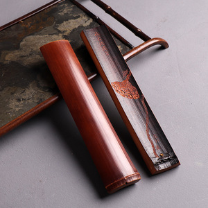 Hand Carved Bamboo Incense Holder With Lotus Design Chinese Style Religious Use Red Bamboo Handle - Product Image 1
