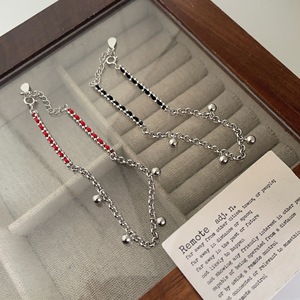 Bracelet en argent sterling 925 avec breloque à pompon en ficelle rouge et noire pour femme, bijou cadeau - Product Image 3