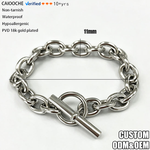 CAIOOCHE Bracciale a catena Rolo spessa in acciaio inossidabile resistente all'ossidazione, con chiusura a T, gioielli impilabili per uomo e donna, ideale per feste - Product Image 1