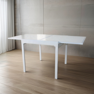 <span class=keywords><strong>Mesa</strong></span> de <span class=keywords><strong>comedor</strong></span> de diseño moderno con tapa de vidrio templado <span class=keywords><strong>y</strong></span> marco de <span class=keywords><strong>acero</strong></span> con extensión telescópica para cocina, sala de estar u oficina - Product Image 4