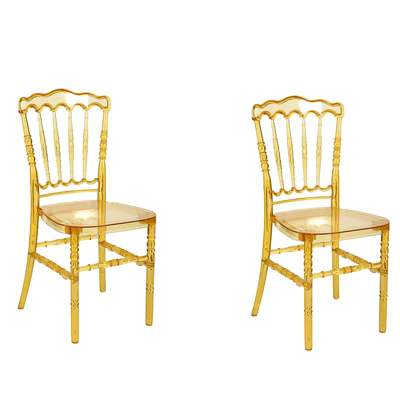 Crystal Plastic Resin Stacking Napoleon Chairs Transparent for Wedding Events Wholesale Cheap Price Gold Amber Home Furniture