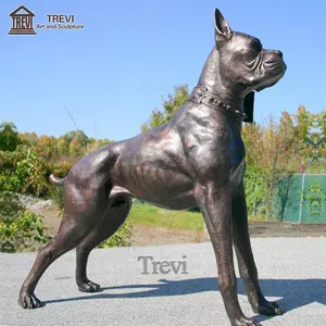 栩栩如生的花园金属狗雕塑青铜拳击手狗雕像